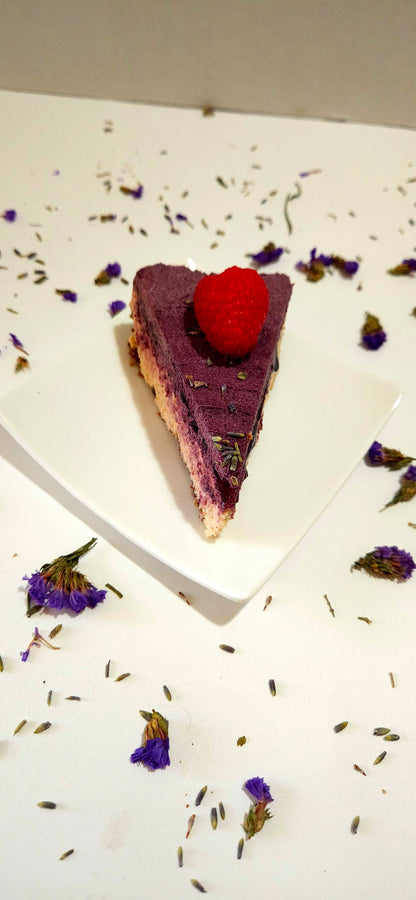 Raw Lemon Lavender Cheesecake slice